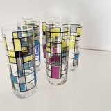 Set of 6 Vintage Hand-Painted Tall Glasses, USA 1950s-60s