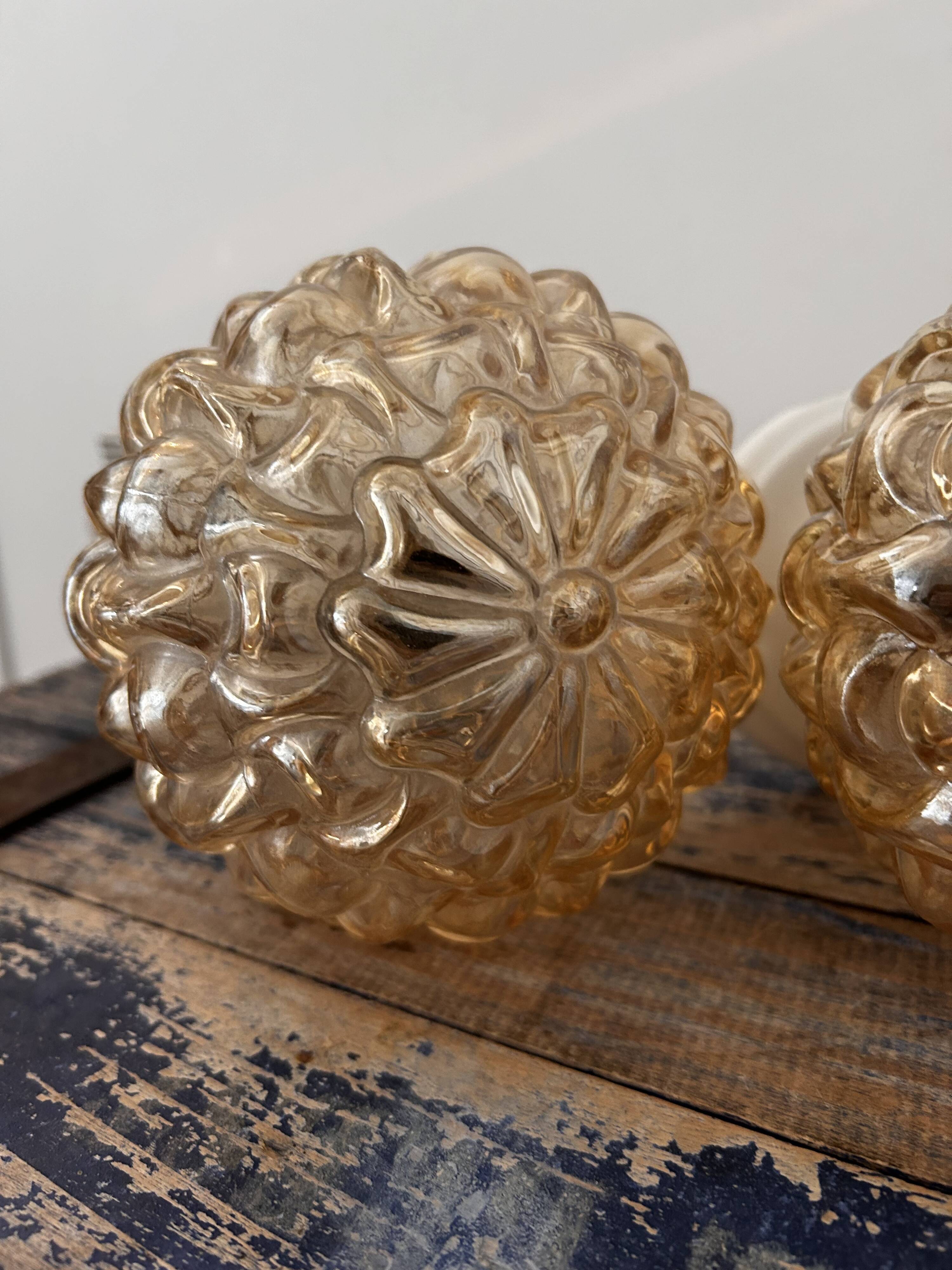 Trio of golden globe wall or ceiling lights