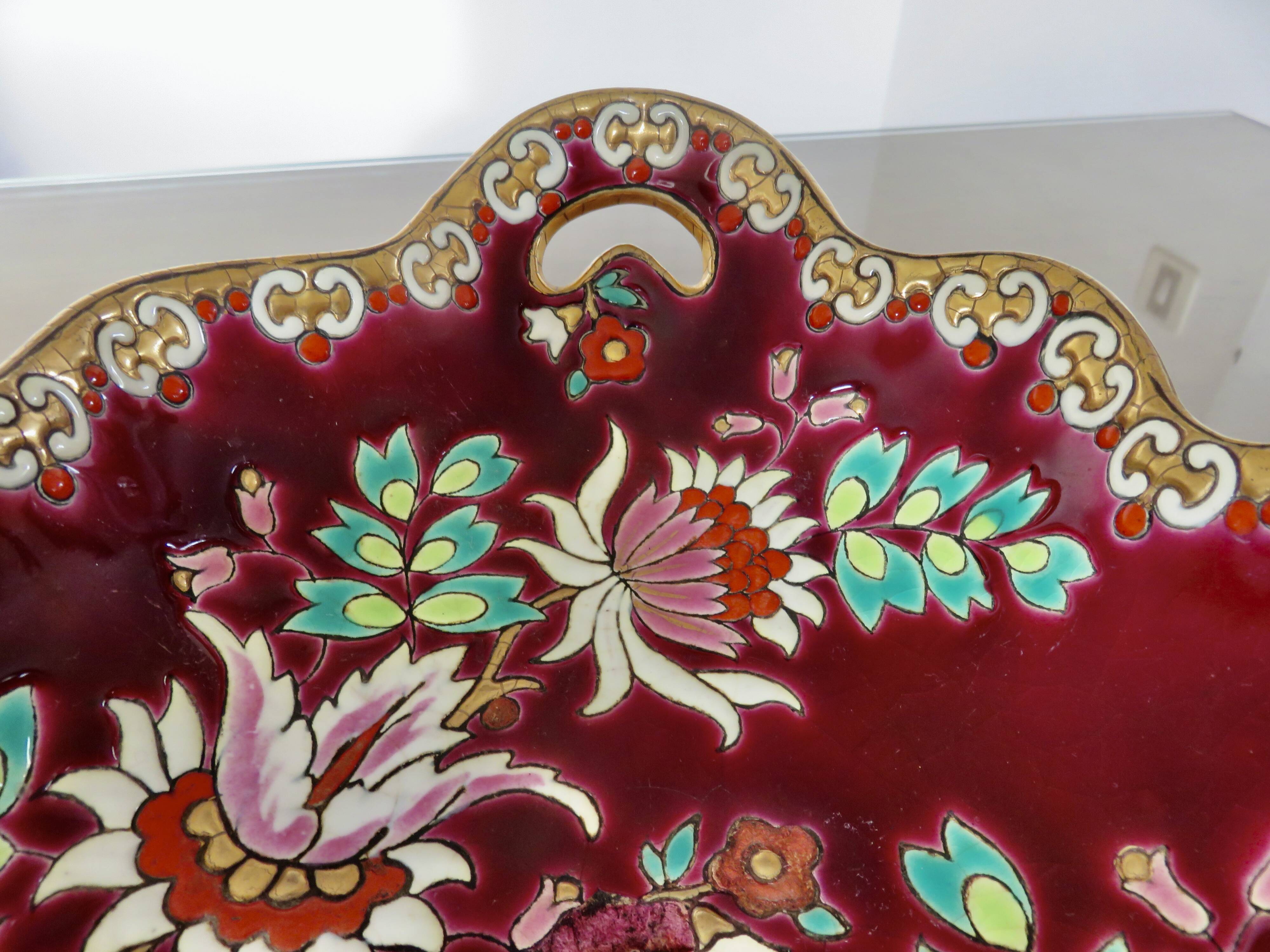 Longwy enamel dish, "Venice" pattern, 1940s-50s