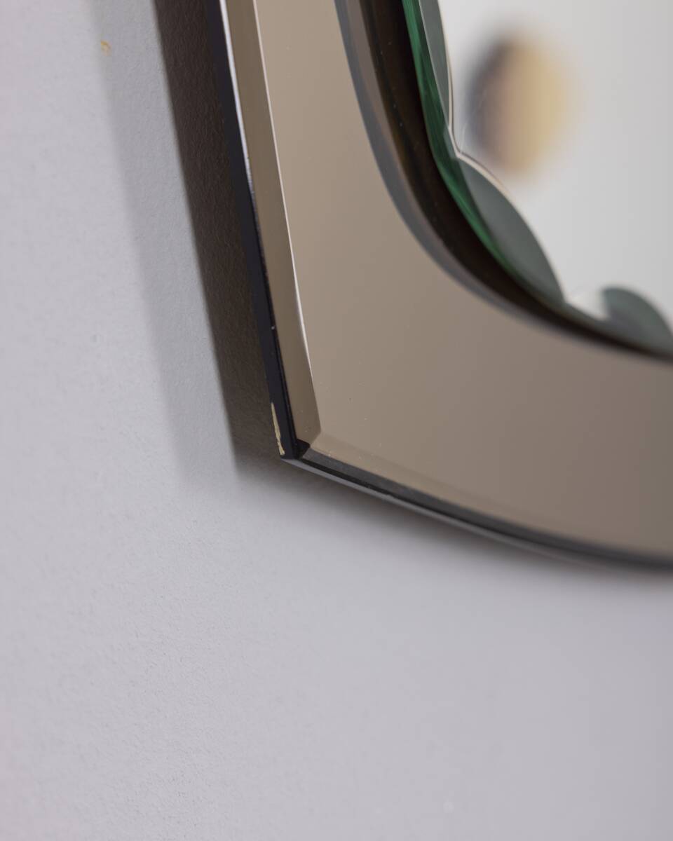 VINTAGE 1960S SMOKED GLASS WALL MIRROR WITH ITALIAN DESIGN SPOTLIGHTS