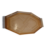 Vintage, Plat plateau en verre rose style Rosaline - art déco