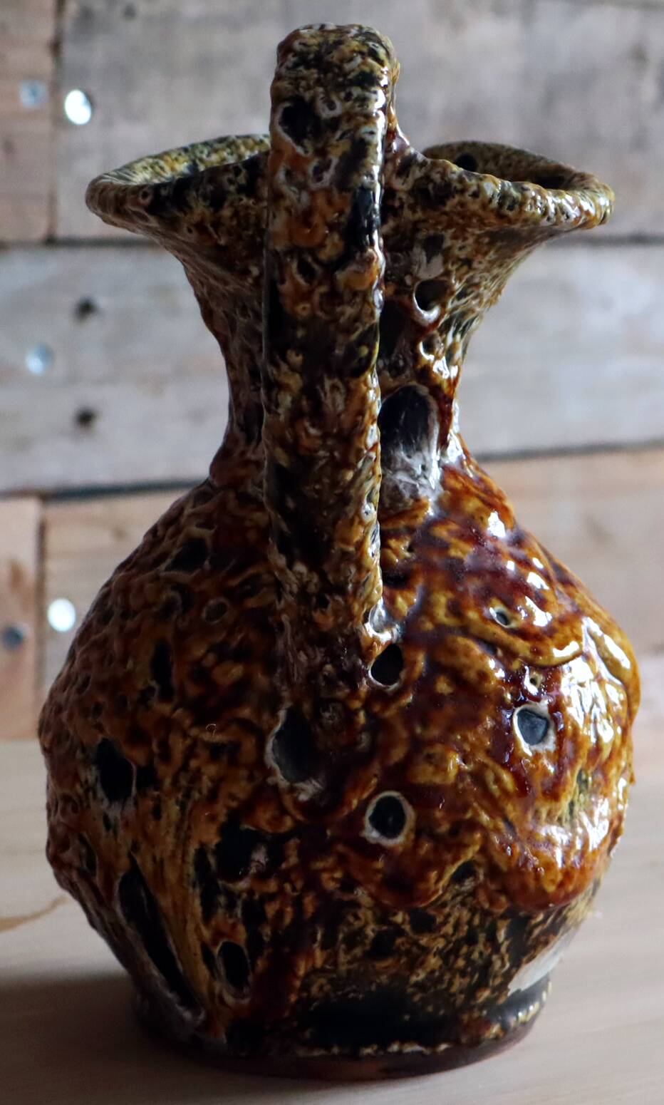 Art Ceramic Jug – Honey Glazes, Cyclops - Vallauris Style