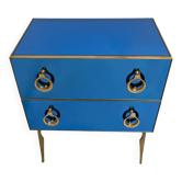 Commode Miroir Bleue avec Détails en Laiton, Style Mid-Century Modern