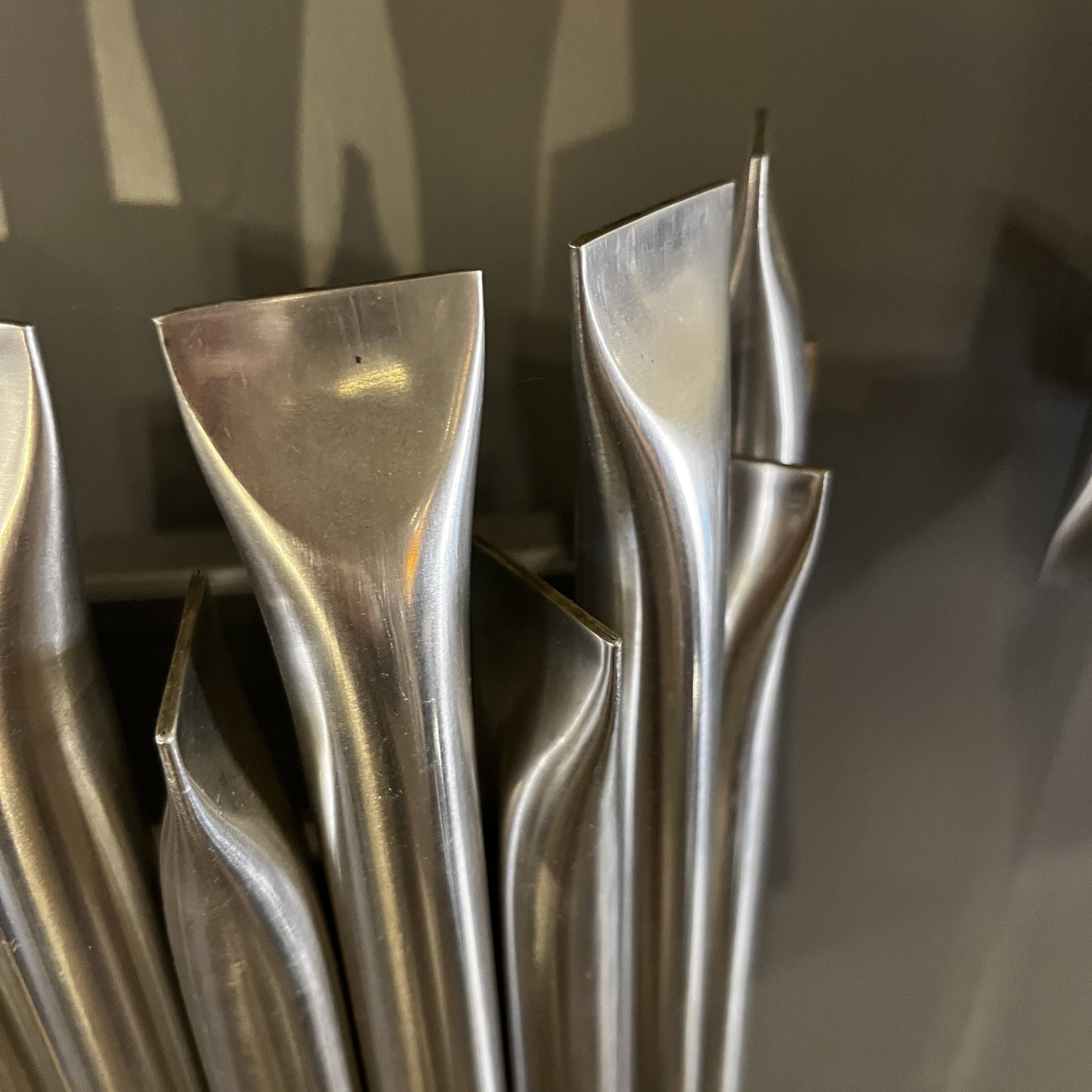 Raak 'concorde' pair of wall lights, 'organ tube' type in brushed aluminium, ca 1970