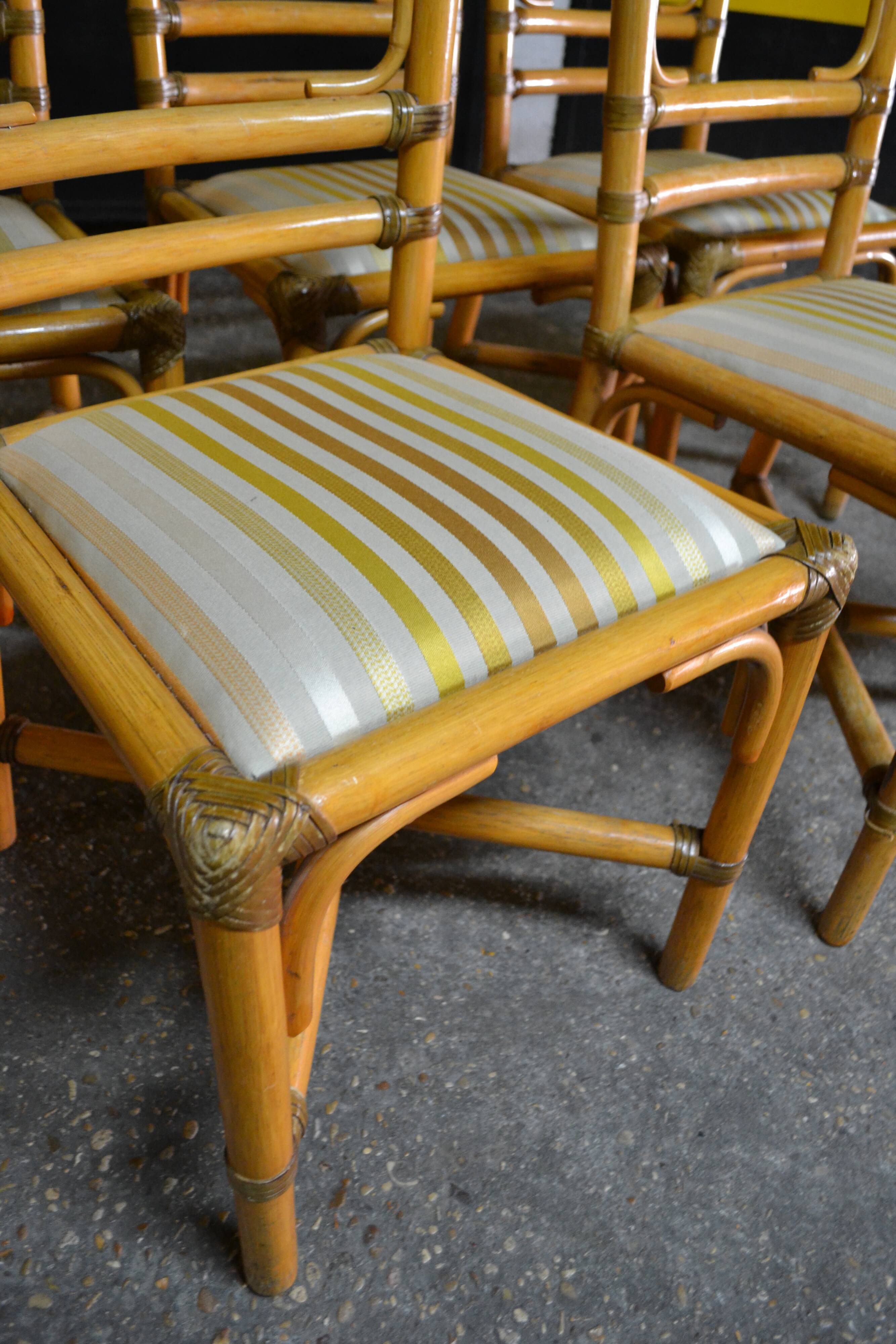 5 chaises bambou rotin années 60/70