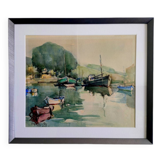 Painting signed H. MARMONTES – Watercolor – PONT-AVEN