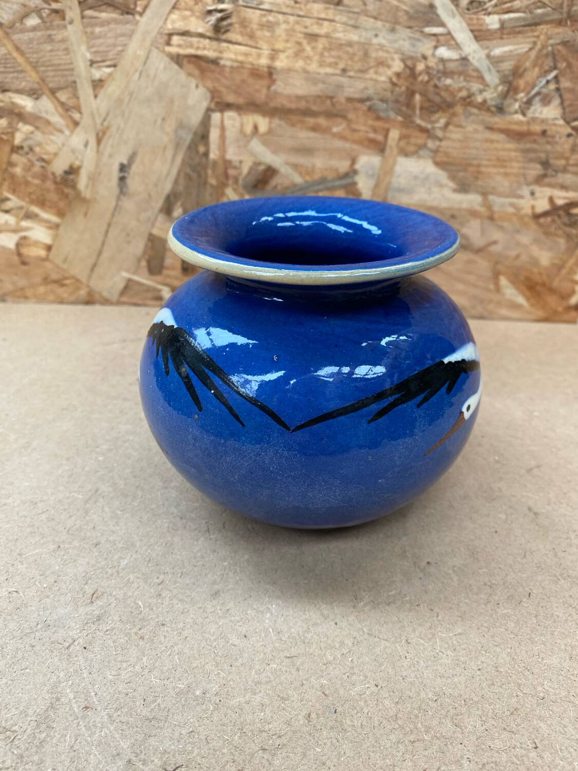 Old ball vase prod art ceramic blue decor storks alsace vintage