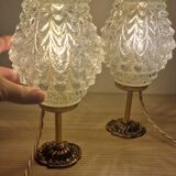 Duo lamps chiseled glass antique bronze base
