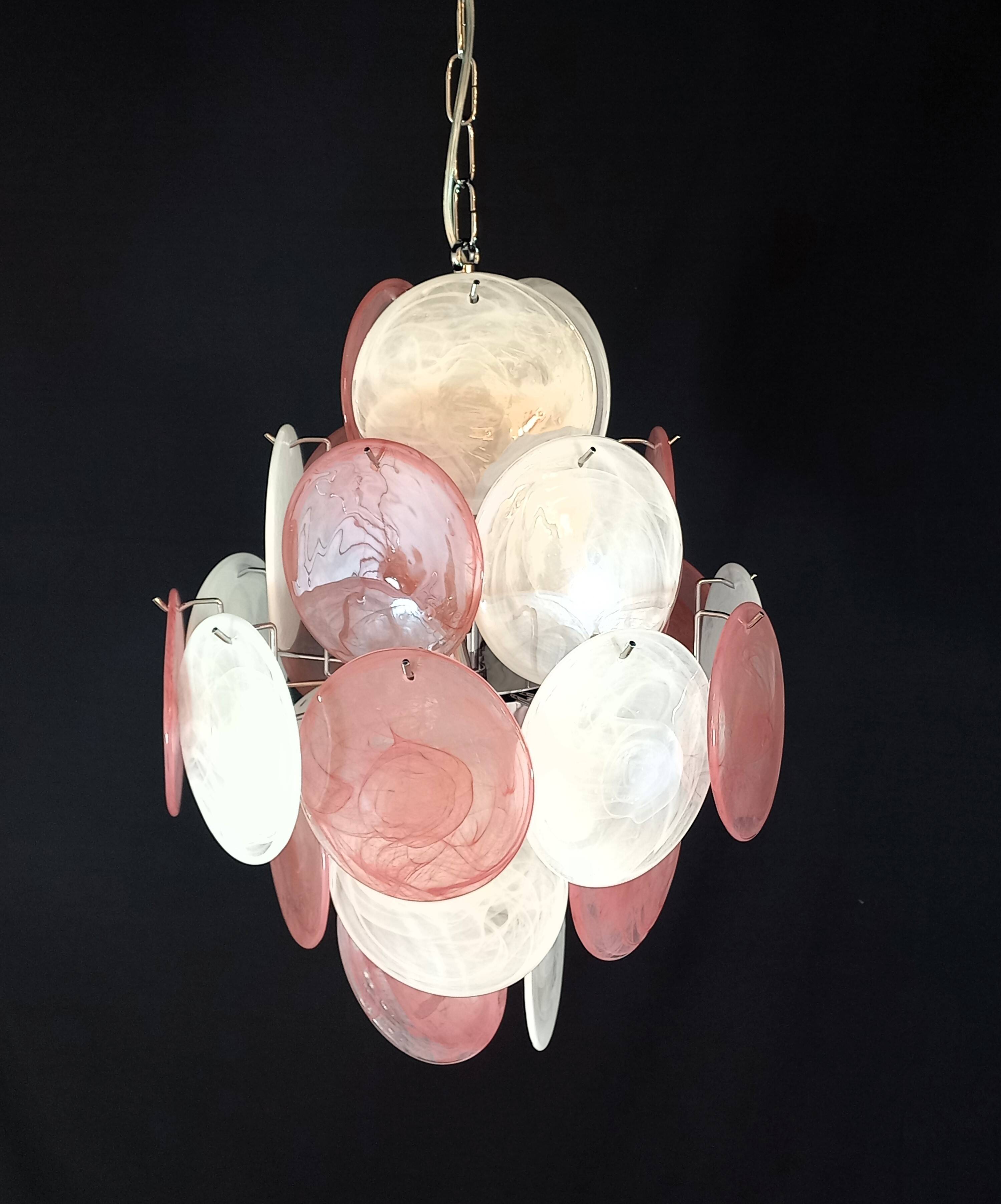 Handcrafted chandelier with alabaster disc glass, Murano glass.