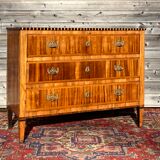 Chest of drawers in Louis XVI period marquetry with castle brand