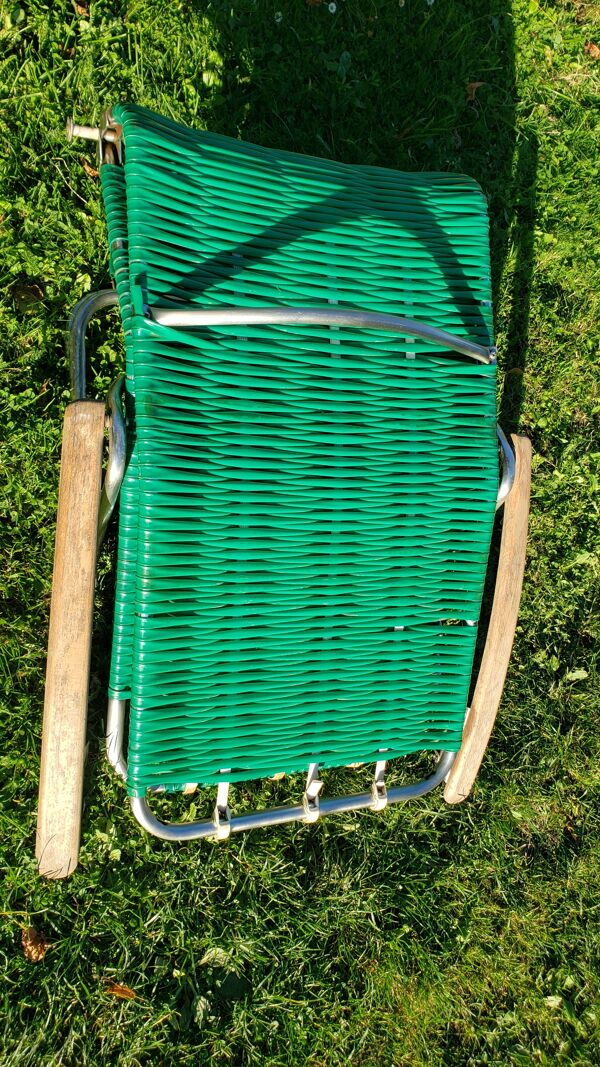 Ancienne chaise longue transat scoubidou