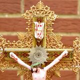 Vintage statuette Jesus on the Cross surrounded by Mary and John