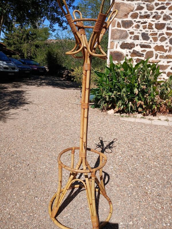 Porte manteau vintage en bambou et rotin