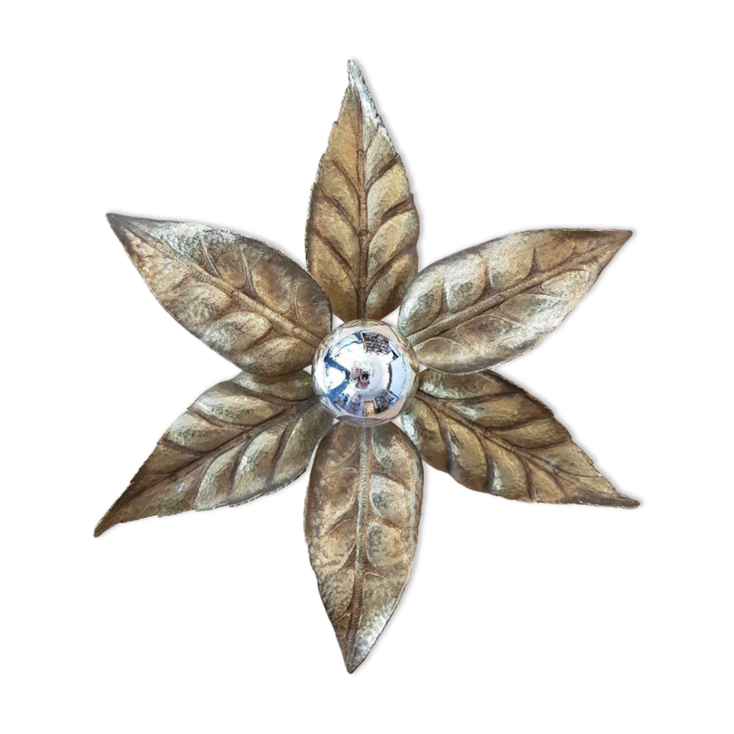 Brass flower floral wall sconce, Willy Daro for Massive, Belgium 1970s