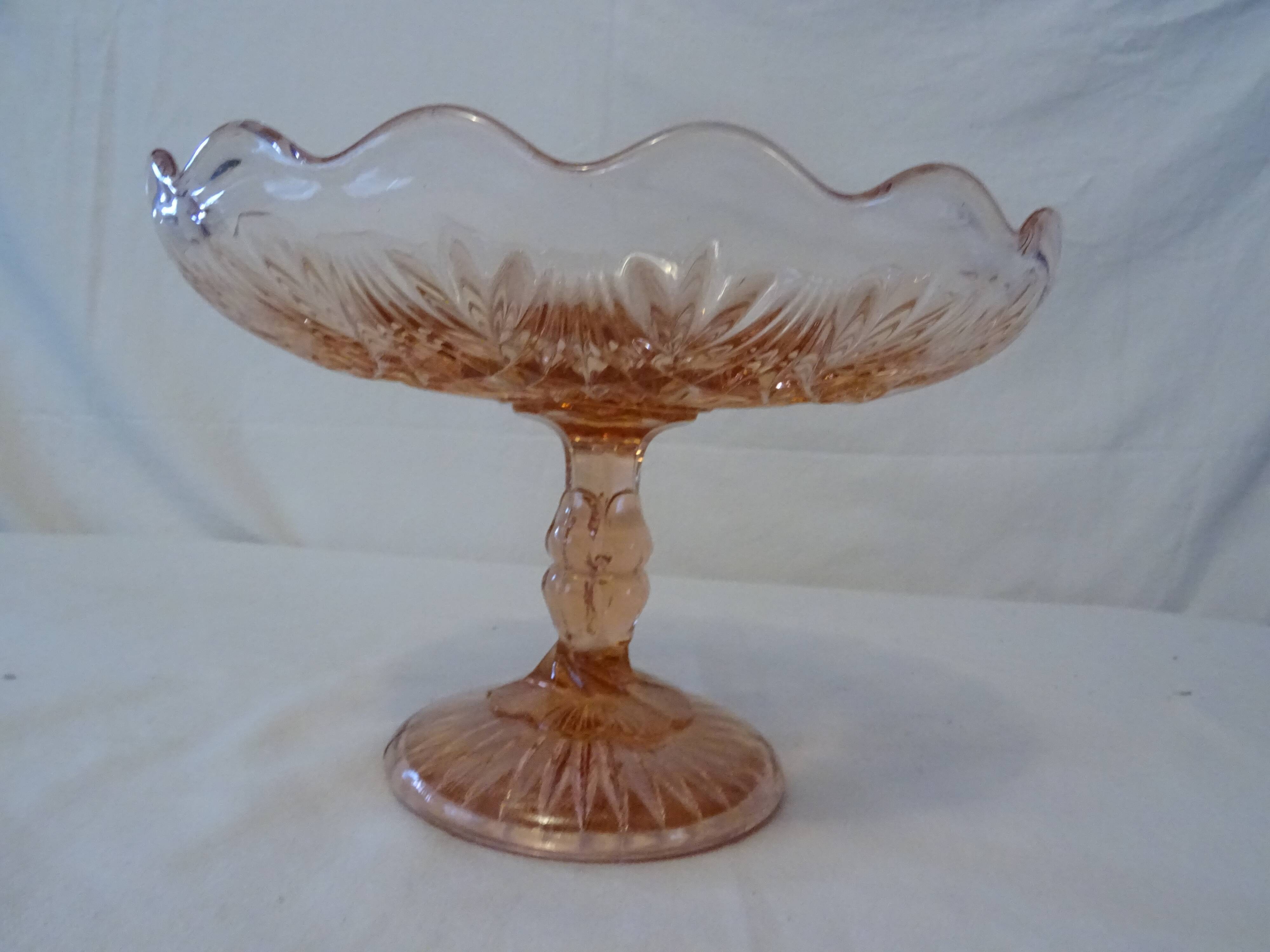 Compotier fruit cup molded glass rosaline art deco