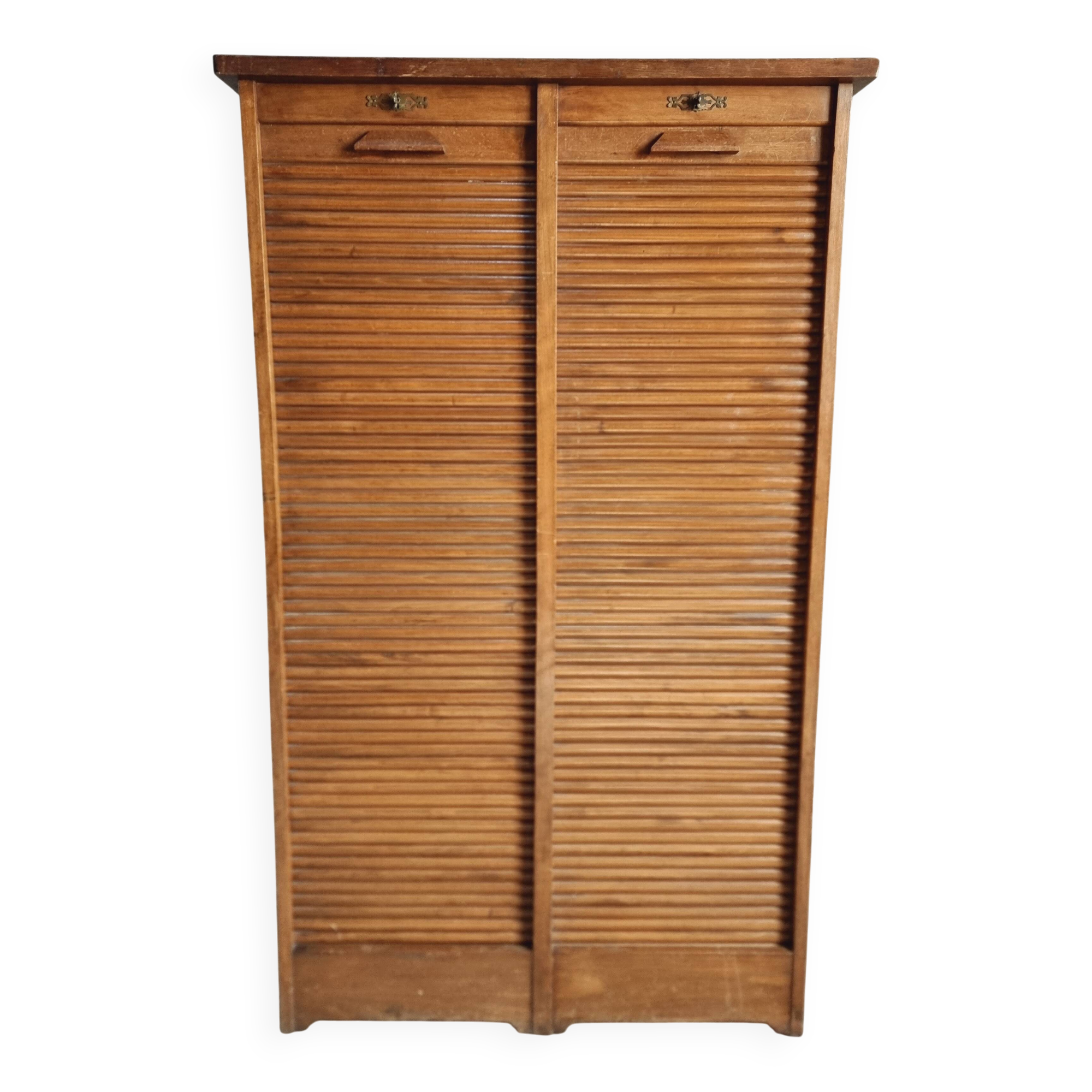 Antique filing cabinet with curtains – 1920s/30s – Beech