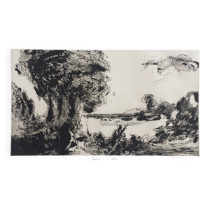 Aquatinte ''Paysage avec