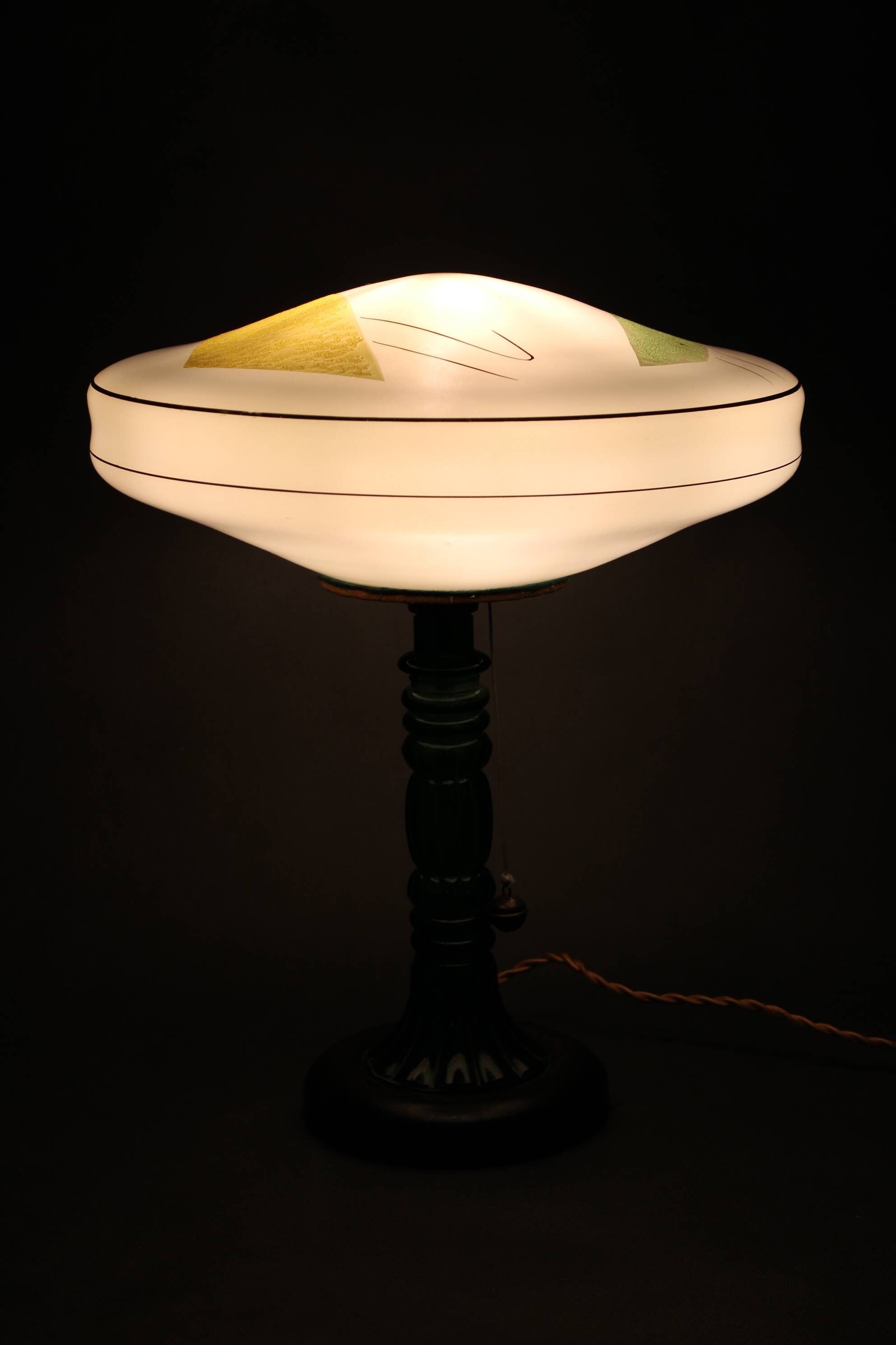 1940s Restored Glass Table Lamp with Glass Shade