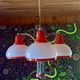 Chandelier, Pendant light, Ceiling light, 3 white and orange lampshades, 70s