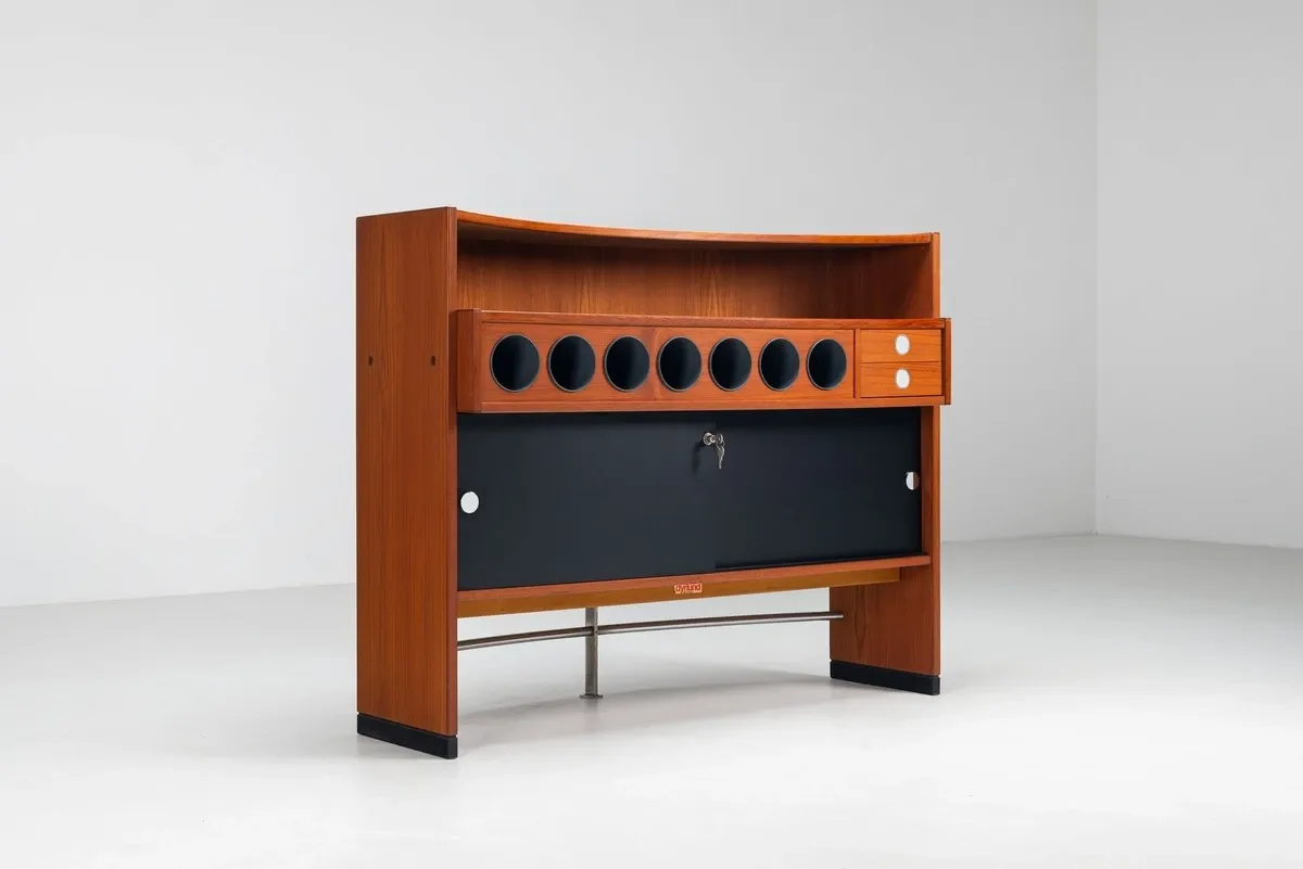 Erik Buch boomerang dry bar set in teak Dyrlund Denmark 1960