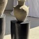 Stool, side table, end table in solid mango wood, cylindrical.