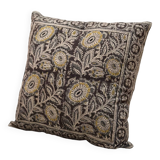 Coussin block print fleurs “jardin indien” - Brun/Jaune