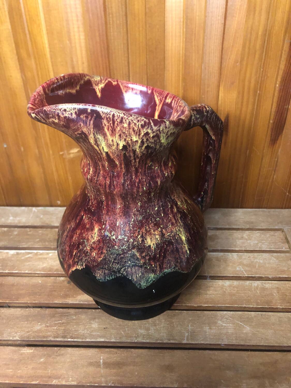 Old morvan small mass pitcher black & red ceramic vintage