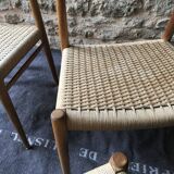 Set of 4 chairs by N.O. Møller solid oak and rope, Denmark, 1960's