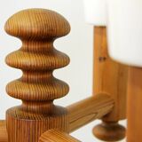 Turned solid pine floor lamp by Uno Kristiansson for Luxus Sweden, 1970s