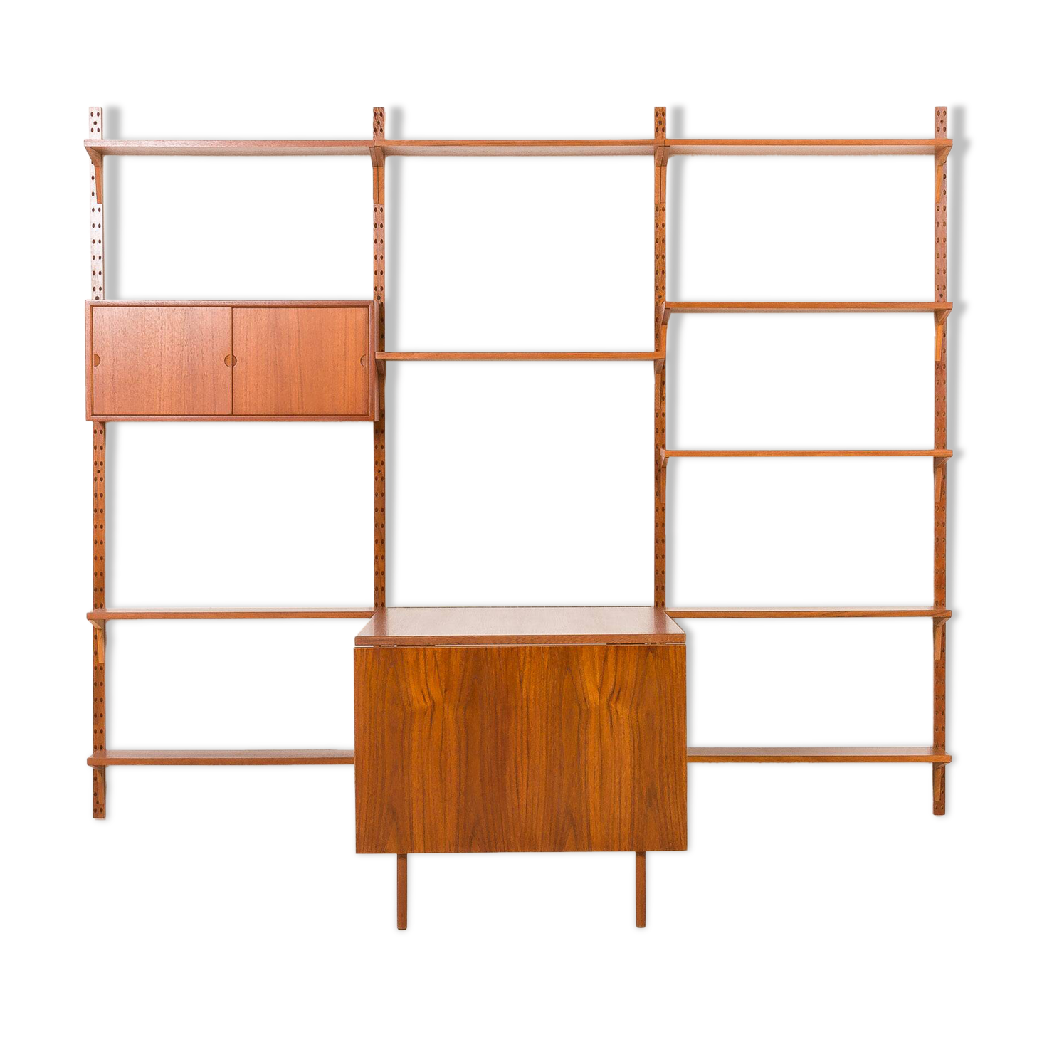 Poul Cadovius rare 3 bay wall unit with a large desk or table for Cado