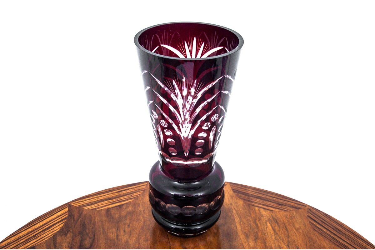 Maroon crystal vase, Poland, 1970s