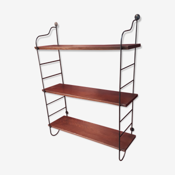 Etagere scandinave 1940 a 50 tomado acier et 3 plateaux 65x19. Plaquage bois bisauté 60x86 super et