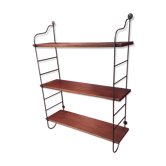 Etagere scandinave 1940 a 50 tomado acier et 3 plateaux 65x19. Plaquage bois bisauté 60x86 super et