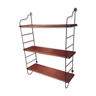 Etagere scandinave 1940 a 50 tomado acier et 3 plateaux 65x19. Plaquage bois bisauté 60x86 super et