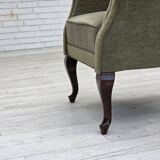 1960s, Danish armchair, green furniture velour, beech wood legs.