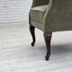 1960s, Danish armchair, green furniture velour, beech wood legs.