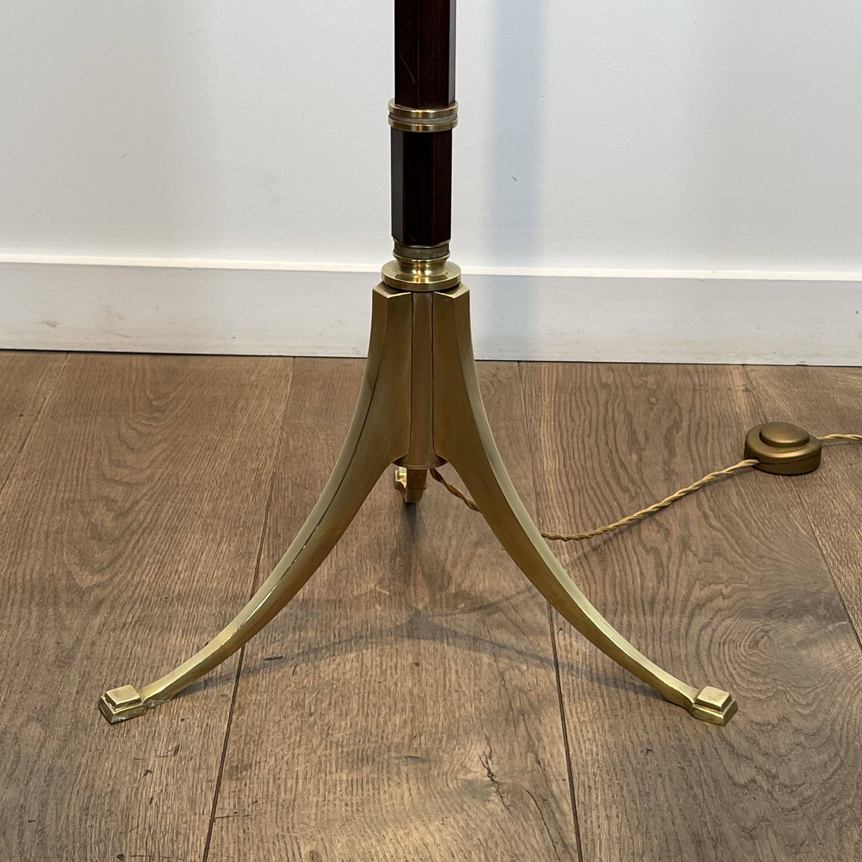 Reading Lamp in Mahogany and Gold Brass with Articulated Arm and Tripod Base