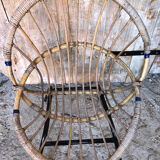 Pair of children's armchair rattan shell & metal foot black vintage