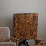 Antique square table with drop leaves made of burl wood, handcrafted in Sweden, 19th century.