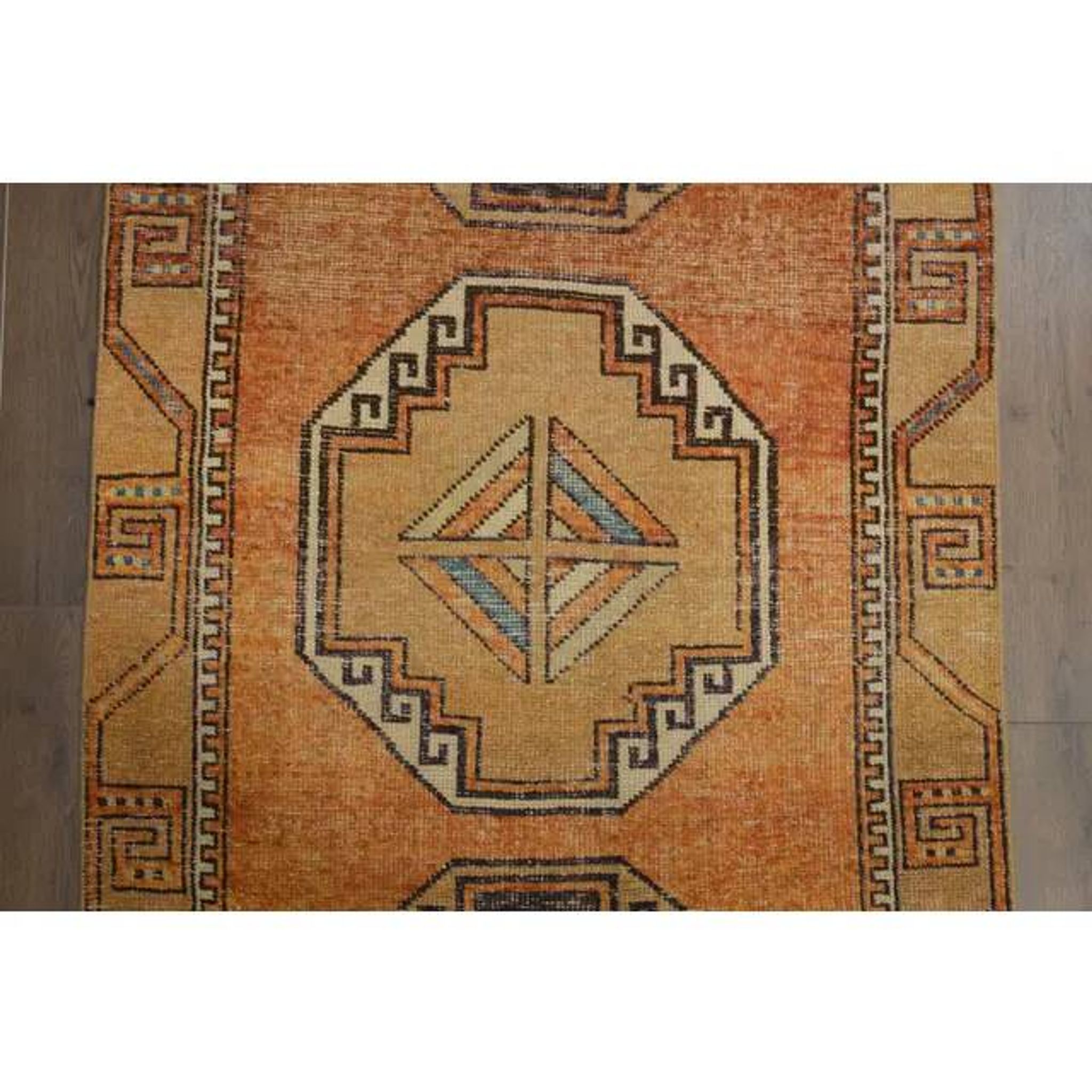 1970s vintage Turkish Oushak handmade wool cotton orange runner rug 103x330