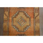 1970s vintage Turkish Oushak handmade wool cotton orange runner rug 103x330