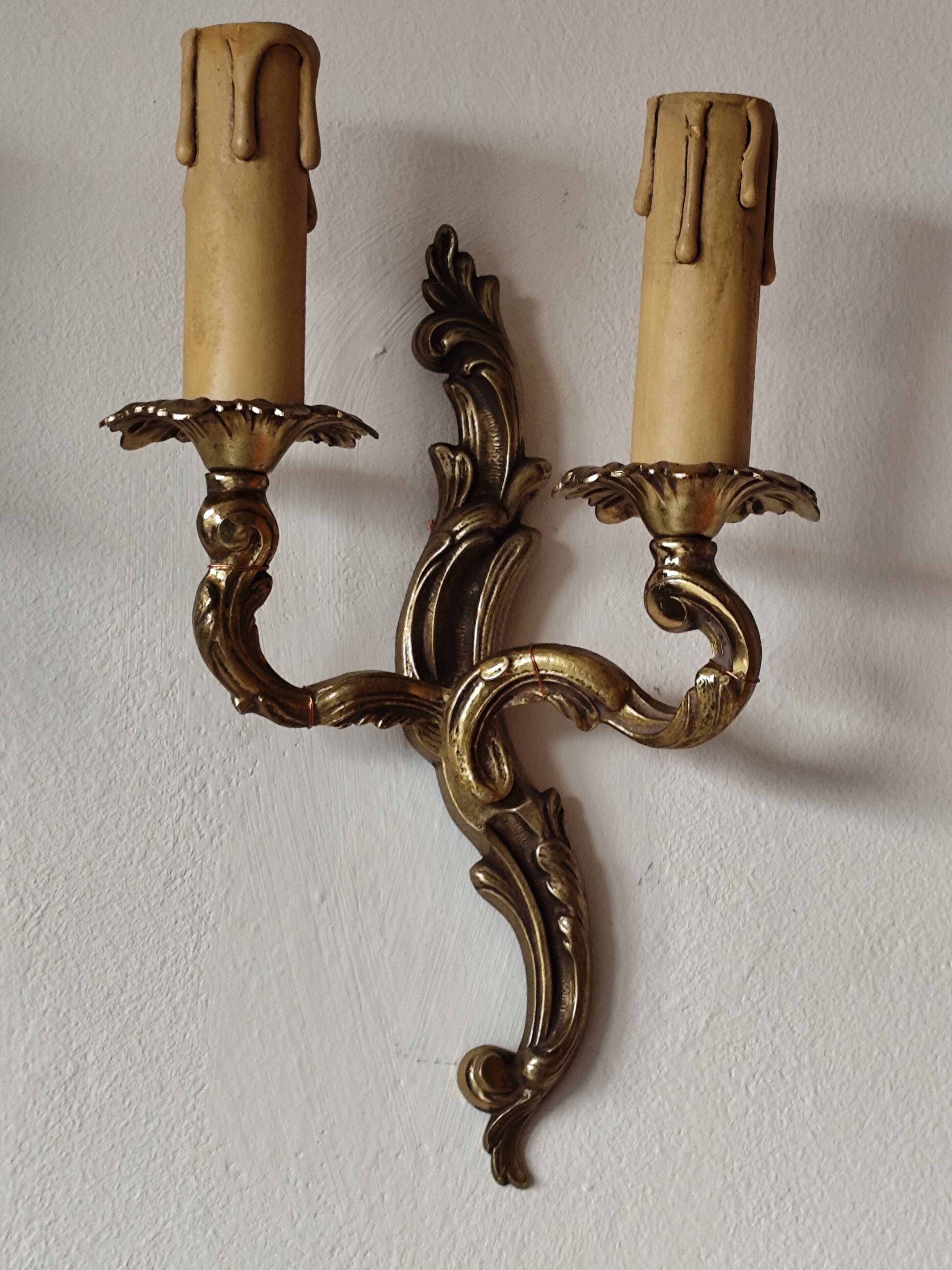 Pair of 19th century Louis XV style gilt bronze wall lights with 2 branches