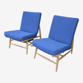 Pair of reupholstered Ercol vintage armchairs