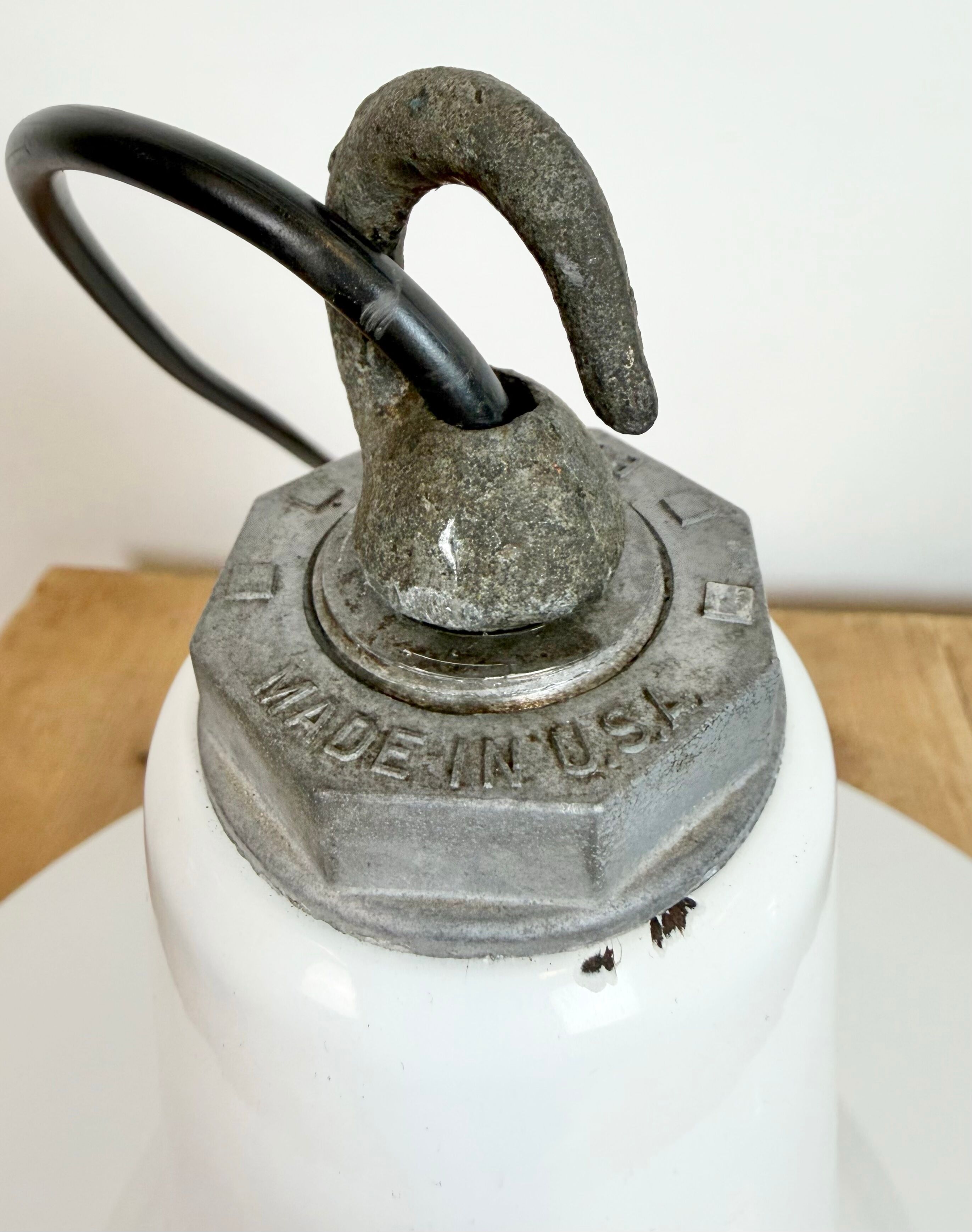 Industrial White Enamel Factory Pendant Lamp from Benjamin USA, 1960s