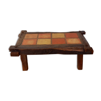 Brutalist oak and terracotta tiles coffee table