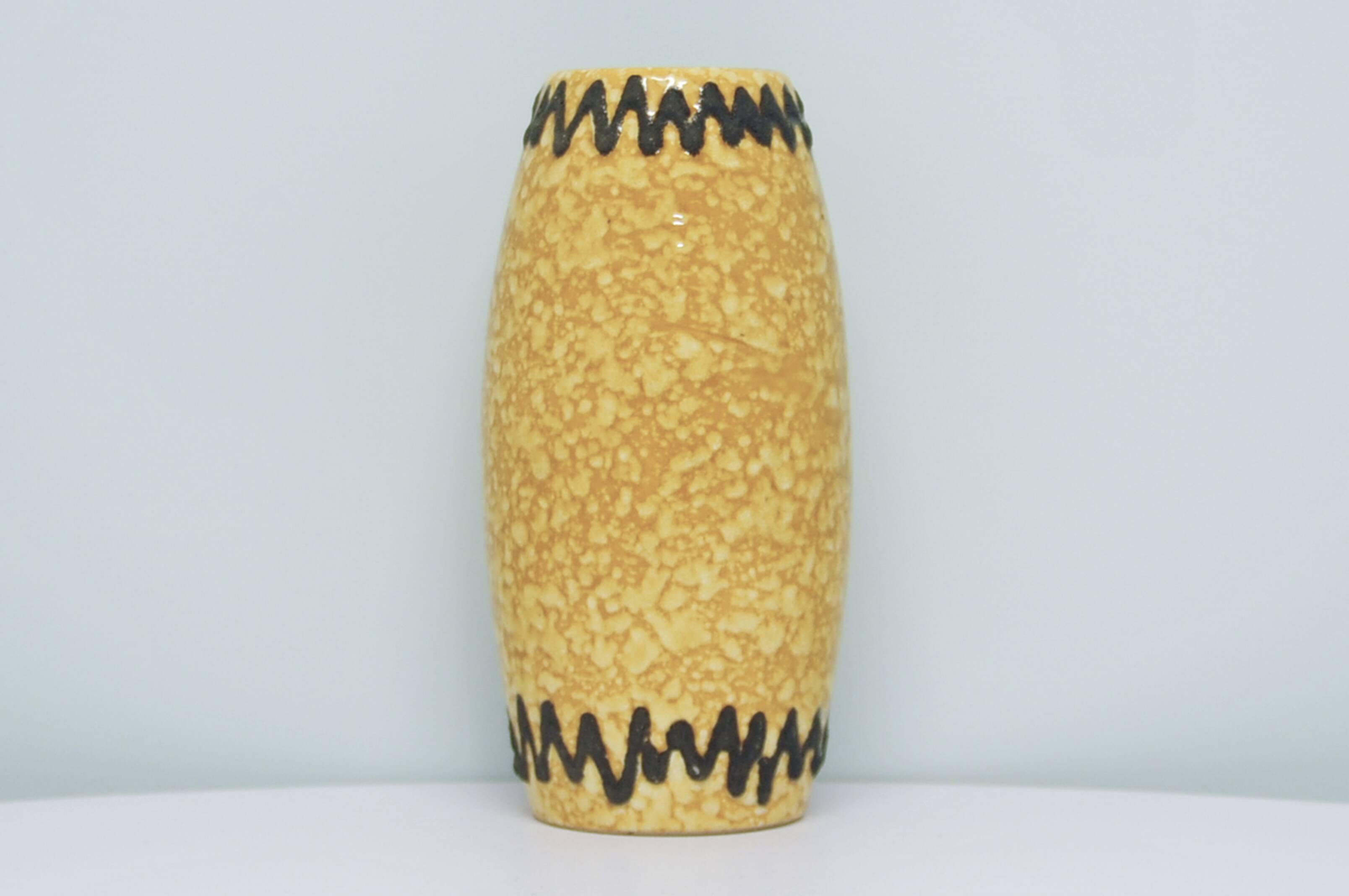 vintage mottled ochre yellow and brown zigzag vase West Germany