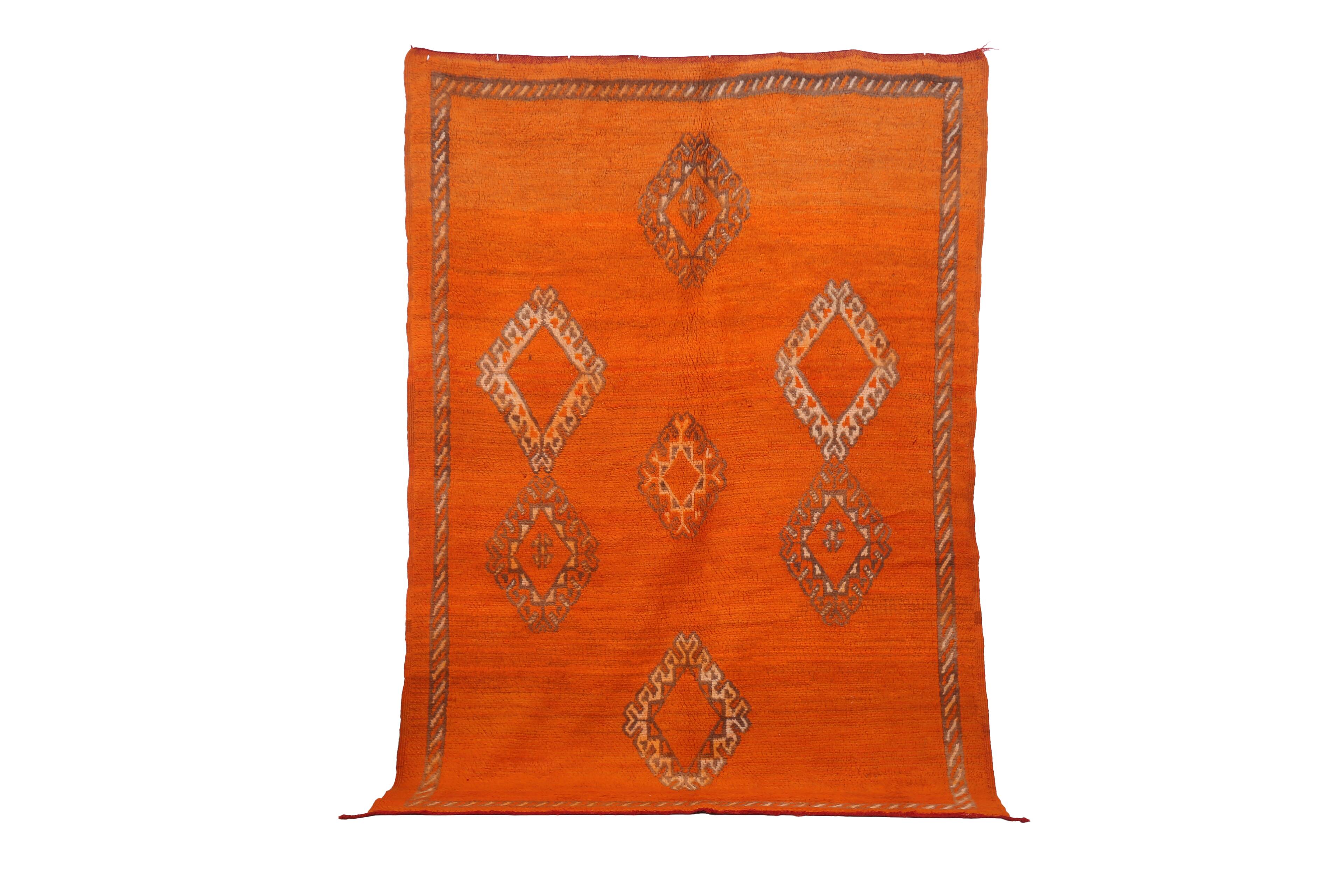 Orange Vintage Moroccan Rug 162 x 232 cm - Berber Wool Rug - Handmade Rug