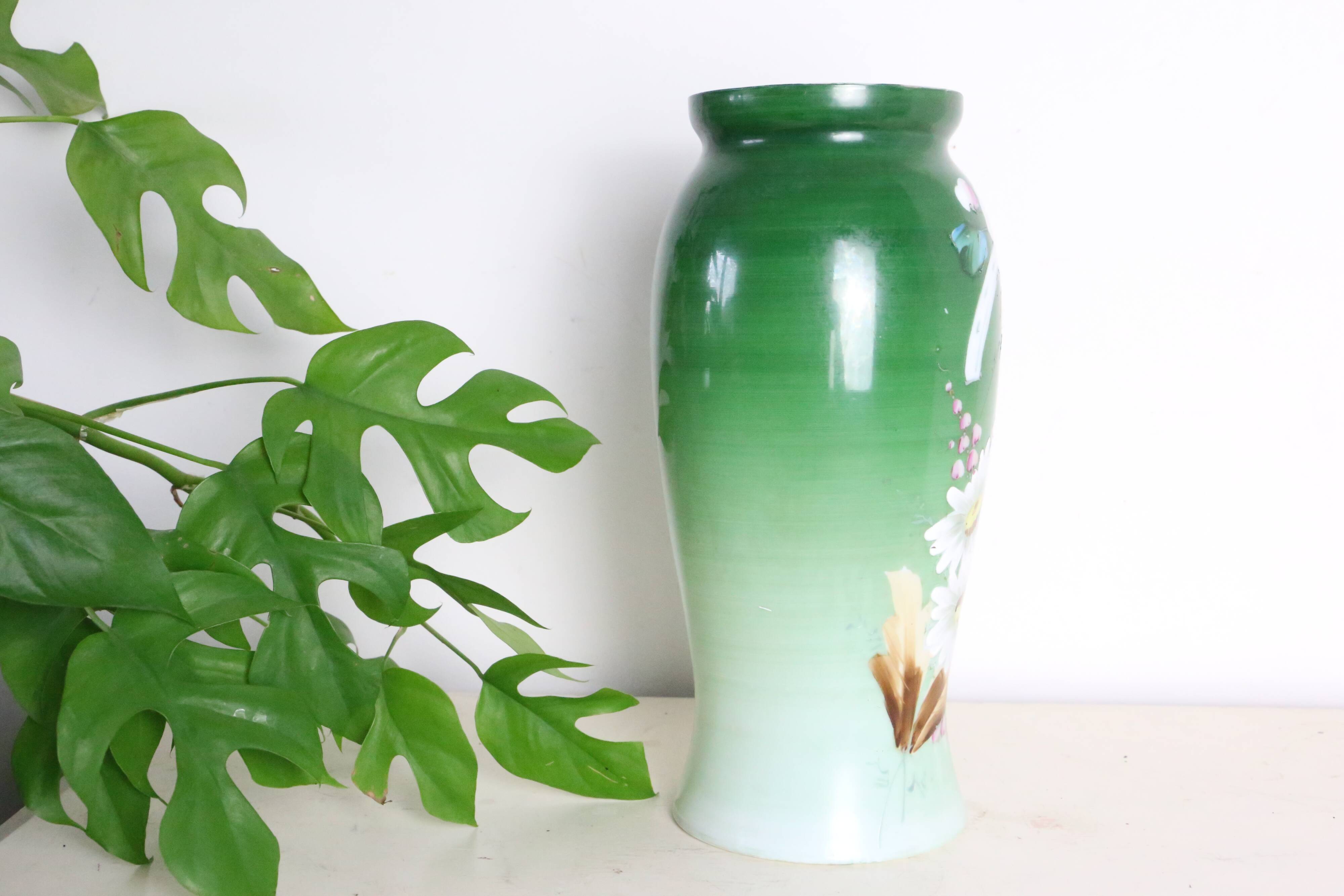 Opaline glass vase, hand painted, 1960