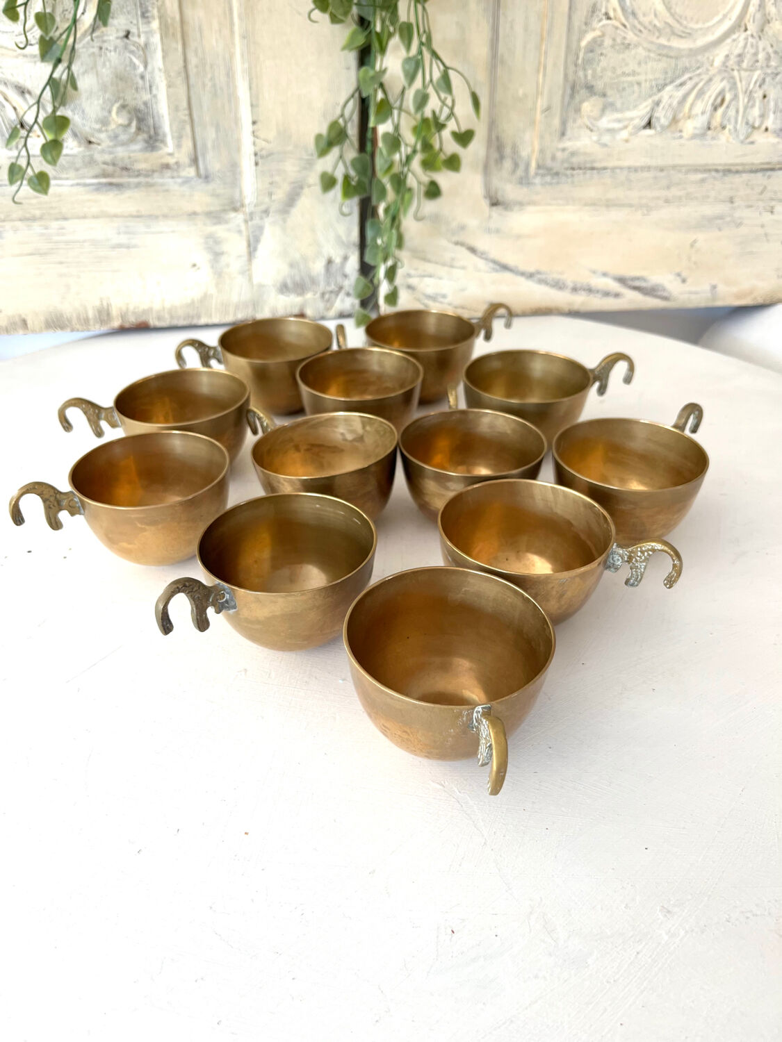 Brass Punch Bowl Set with 12 Cups, Ladle – French Vintage Mid-Century