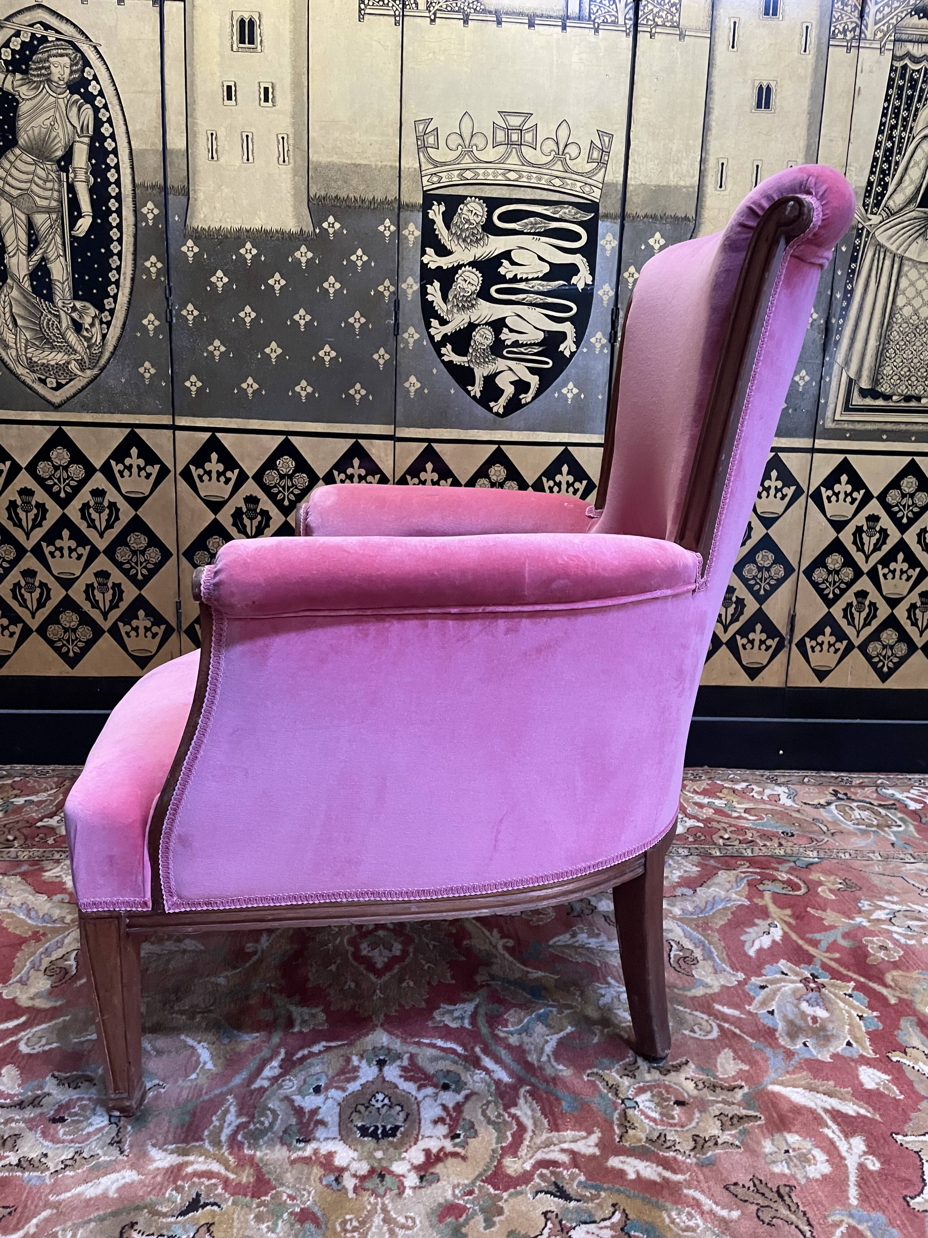 Bergère de style Louis XVI velours rose